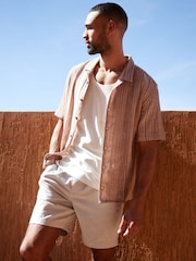 Threadbare Red 100% Cotton Blend Zig Zag Revere Collar Short Sleeve Shirt - Image 1 of 5