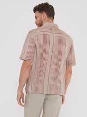 Threadbare Red 100% Cotton Blend Zig Zag Revere Collar Short Sleeve Shirt - Image 3 of 5