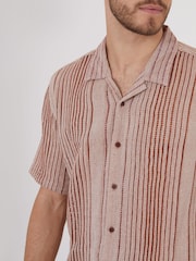 Threadbare Red 100% Cotton Blend Zig Zag Revere Collar Short Sleeve Shirt - Image 5 of 5