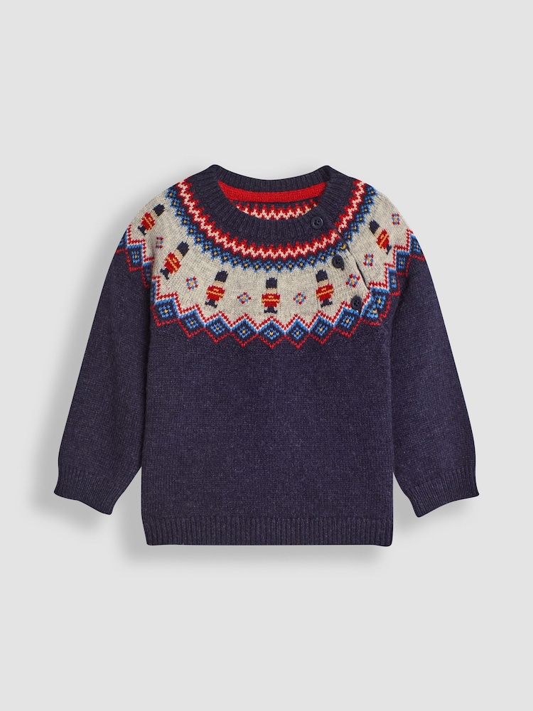 JoJo Maman Bébé Navy Kings Guard Knit Fair Isle Jumper - Image 1 of 3