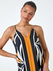 Roman Orange Floral Border Print Strappy Trapeze Dress - Image 4 of 5