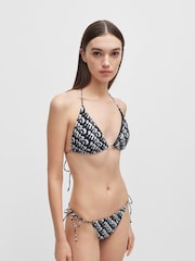 HUGO Tie-Side Black Bikini Bottoms With Repeat Logo Print - Image 1 of 5