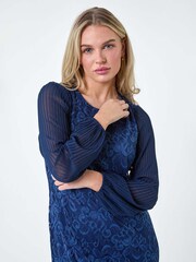 Roman Blue Pleated Sleeve Lace Shift Dress - Image 4 of 5