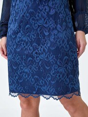 Roman Blue Pleated Sleeve Lace Shift Dress - Image 5 of 5