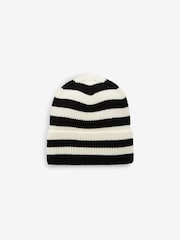 Black/Ecru Cream Stripe Rib Beanie Hat (1-16yrs) - Image 2 of 4