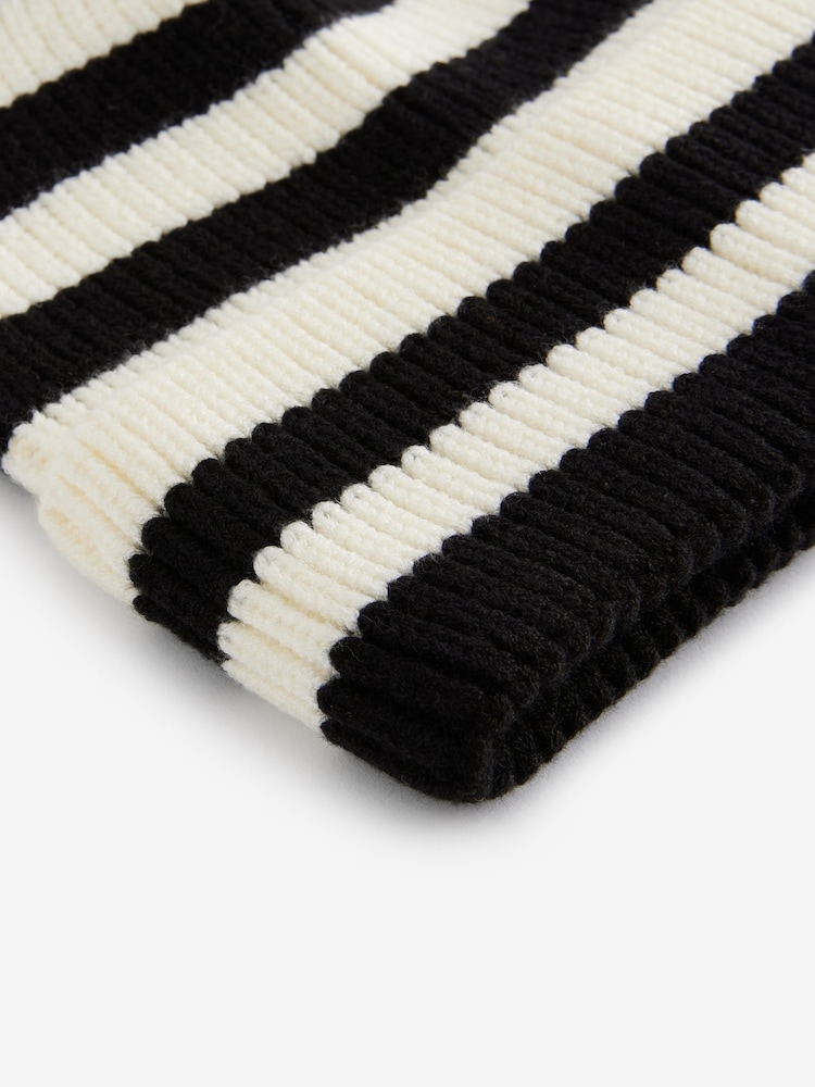 Black/Ecru Cream Stripe Rib Beanie Hat (1-16yrs) - Image 4 of 4