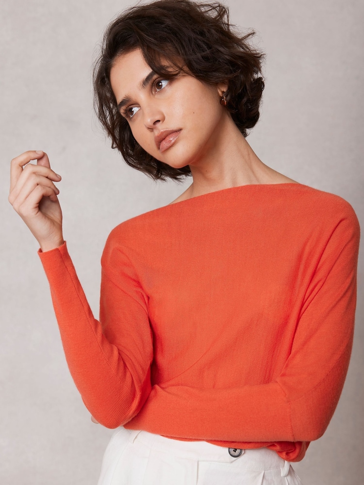 Mint Velvet Orange Wool Blend Batwing Jumper - Image 2 of 4