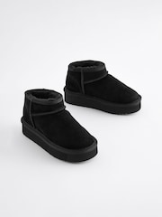 Black Flatform Mini Warm Lined Water Repellent Suede Pull-On Boots - Image 1 of 6
