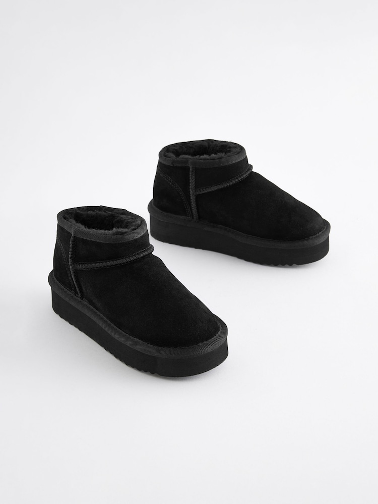Black Flatform Mini Warm Lined Water Repellent Suede Pull-On Boots - Image 1 of 6