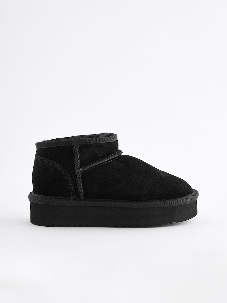 Black Flatform Mini Warm Lined Water Repellent Suede Pull-On Boots - Image 2 of 6