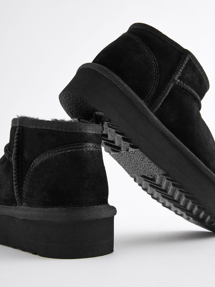 Black Flatform Mini Warm Lined Water Repellent Suede Pull-On Boots - Image 6 of 6