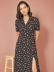 Yumi Black Watermelon Print Shirt Dress With Side Split - Image 1 of 5