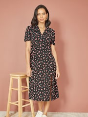 Yumi Black Watermelon Print Shirt Dress With Side Split - Image 2 of 5