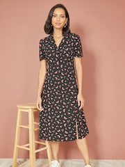 Yumi Black Watermelon Print Shirt Dress With Side Split - Image 3 of 5