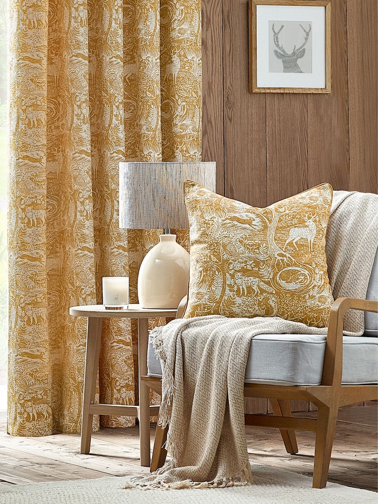 Furn Ochre Winter Woods Animal Chenille Cushion - Image 1 of 5