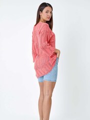 Roman Pink Open Knit Cotton Blend Tunic Top - Image 3 of 5