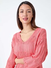 Roman Pink Open Knit Cotton Blend Tunic Top - Image 4 of 5