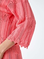 Roman Pink Open Knit Cotton Blend Tunic Top - Image 5 of 5