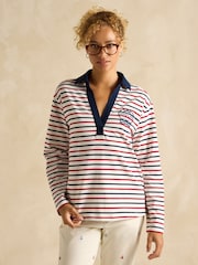 Joules Tallie Navy & Red Stripe Long Sleeve Combed Cotton Collared Top - Image 1 of 6