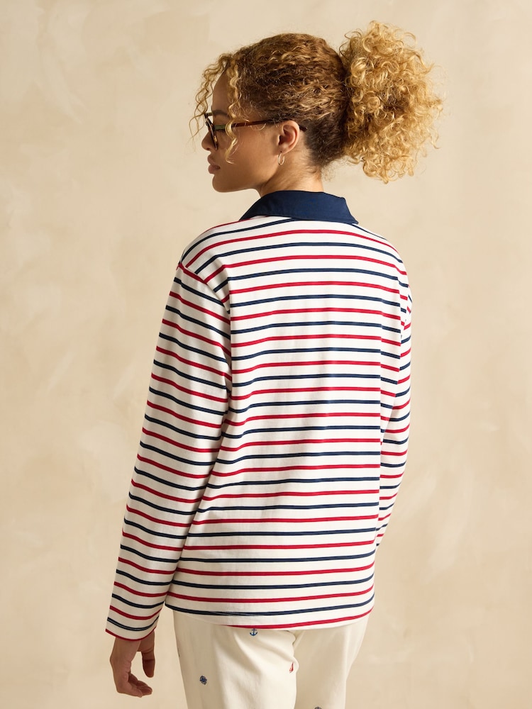 Joules Tallie Navy & Red Stripe Long Sleeve Combed Cotton Collared Top - Image 2 of 6