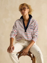 Joules Tallie Navy & Red Stripe Long Sleeve Combed Cotton Collared Top - Image 3 of 6