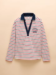 Joules Tallie Navy & Red Stripe Long Sleeve Combed Cotton Collared Top - Image 6 of 6