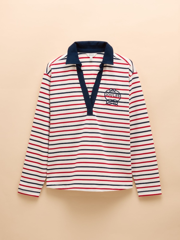 Joules Tallie Navy & Red Stripe Long Sleeve Combed Cotton Collared Top - Image 6 of 6