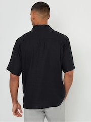 Threadbare Black Linen Blend Revere Collar Short Sleeve Shirt - Image 2 of 4