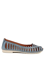 Pavers Blue Pavers Leather Open Toe Ballet Flats - Image 1 of 6