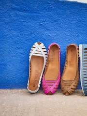Pavers Blue Pavers Leather Open Toe Ballet Flats - Image 2 of 6