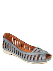 Pavers Blue Pavers Leather Open Toe Ballet Flats - Image 3 of 6