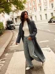 Dark Grey Premium Wool Blend Textured Coat - Image 1 of 8