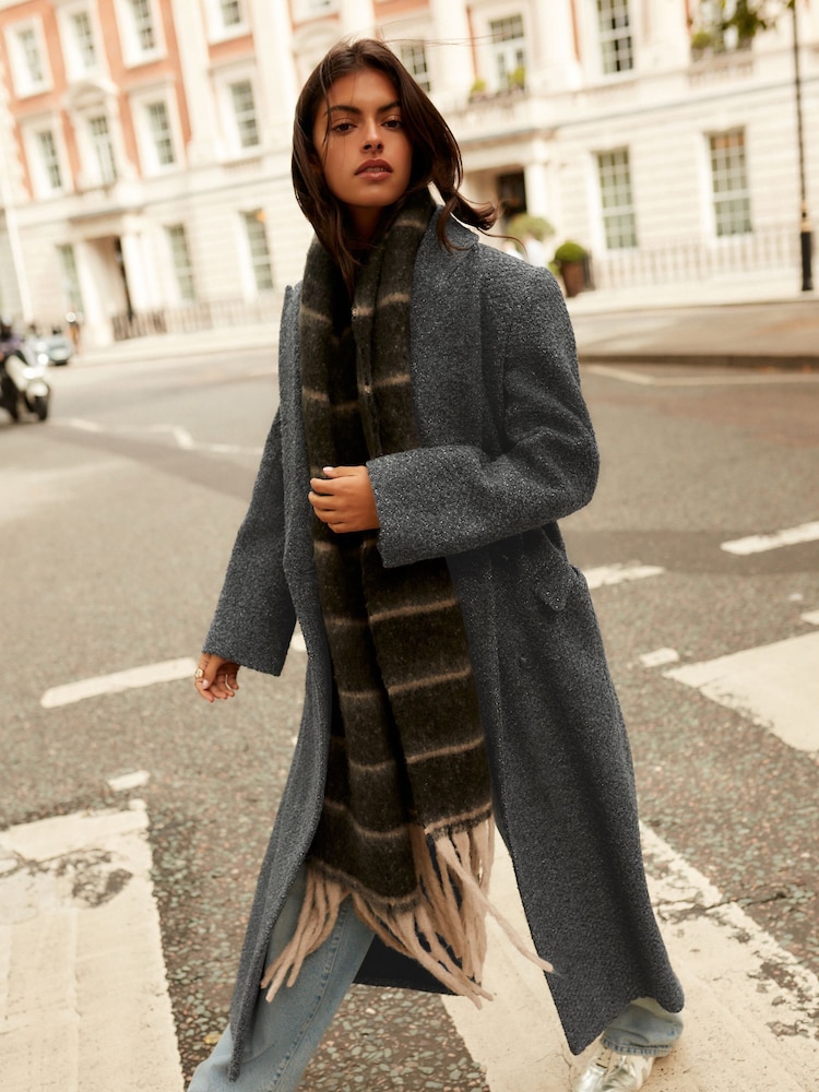 Dark Grey Premium Wool Blend Textured Coat - Image 2 of 8