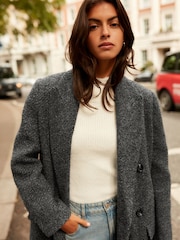 Dark Grey Premium Wool Blend Textured Coat - Image 4 of 8