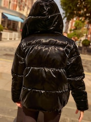 Black High Shine Shower Resistant Padded Coat - Image 4 of 9
