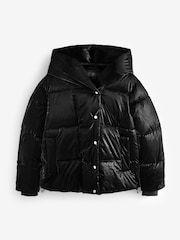 Black High Shine Shower Resistant Padded Coat - Image 6 of 9