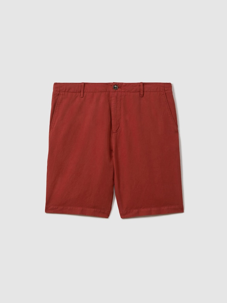 Reiss Rust Ezra Cotton Linen Blend Internal Drawstring Shorts - Image 2 of 6