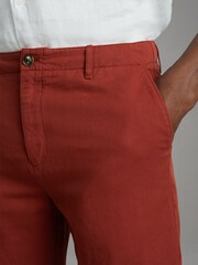 Reiss Rust Ezra Cotton Linen Blend Internal Drawstring Shorts - Image 4 of 6