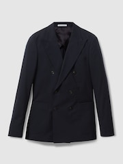 Reiss Navy Seare Double Breasted Cotton Blend Blazer - Image 2 of 7