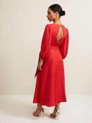 Phase Eight Orange Petite Petite Marilyn Puff Sleeve Midi Dress - Image 2 of 6