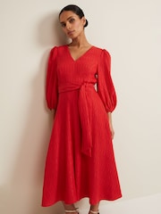 Phase Eight Orange Petite Petite Marilyn Puff Sleeve Midi Dress - Image 3 of 6