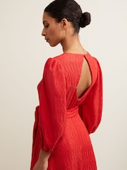 Phase Eight Orange Petite Petite Marilyn Puff Sleeve Midi Dress - Image 5 of 6