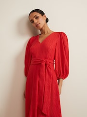 Phase Eight Orange Petite Petite Marilyn Puff Sleeve Midi Dress - Image 6 of 6