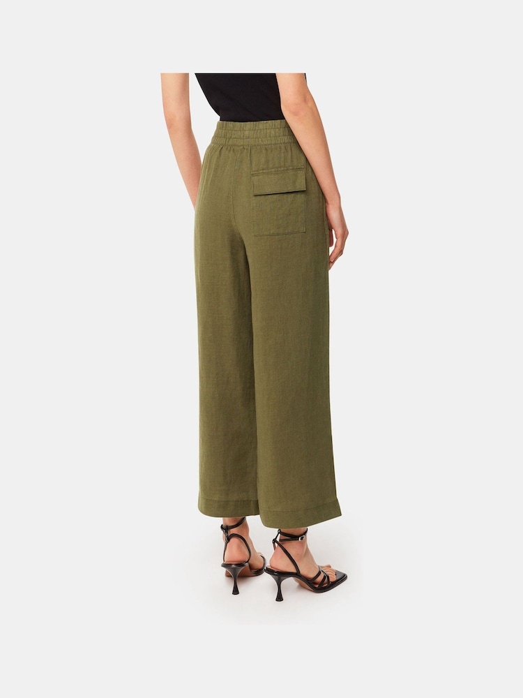 Whistles Green 100% Linen Pocket Trousers - Image 2 of 5