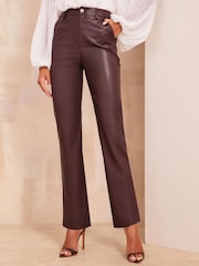 Friends Like These Burgundy Red Faux Leather Smart Straight Leg Trousers - Image 1 of 4
