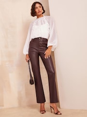 Friends Like These Burgundy Red Faux Leather Smart Straight Leg Trousers - Image 2 of 4