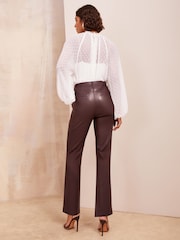 Friends Like These Burgundy Red Faux Leather Smart Straight Leg Trousers - Image 4 of 4