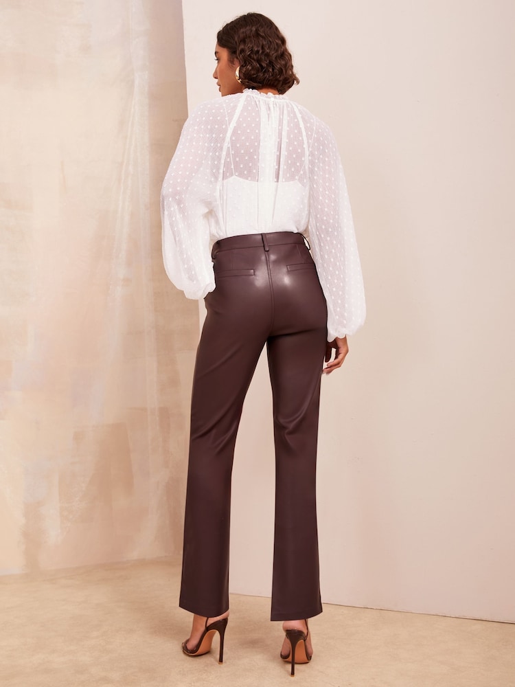 Friends Like These Burgundy Red Faux Leather Smart Straight Leg Trousers - Image 4 of 4