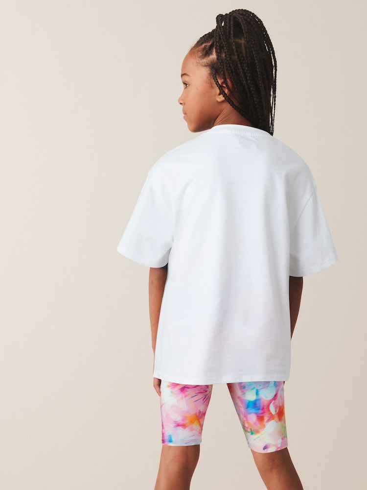 Pink/White Oversized 100% Cotton T-Shirt and Cycle Shorts Set (3-16yrs) - Image 2 of 5 Pink/White Oversized 100% Cotton T-Shirt and Cycle Shorts Set (3-16yrs) - Image 2 of 5