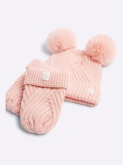 River Island Pink Baby Girls 100% Cotton Beanie With Mittens - Image 3 of 3